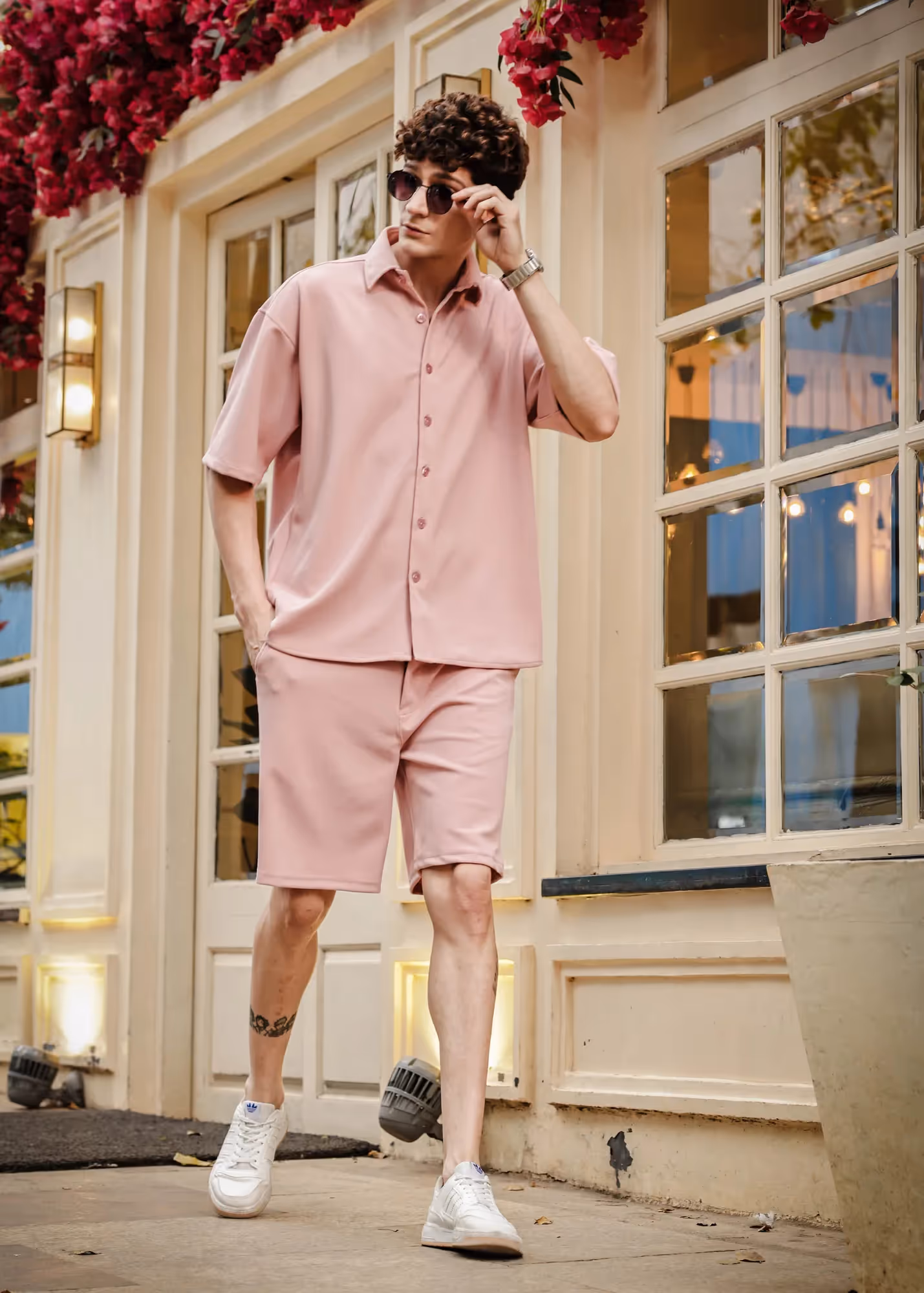 Solid Cotton Blend Oversized Shorts Rosé image 7