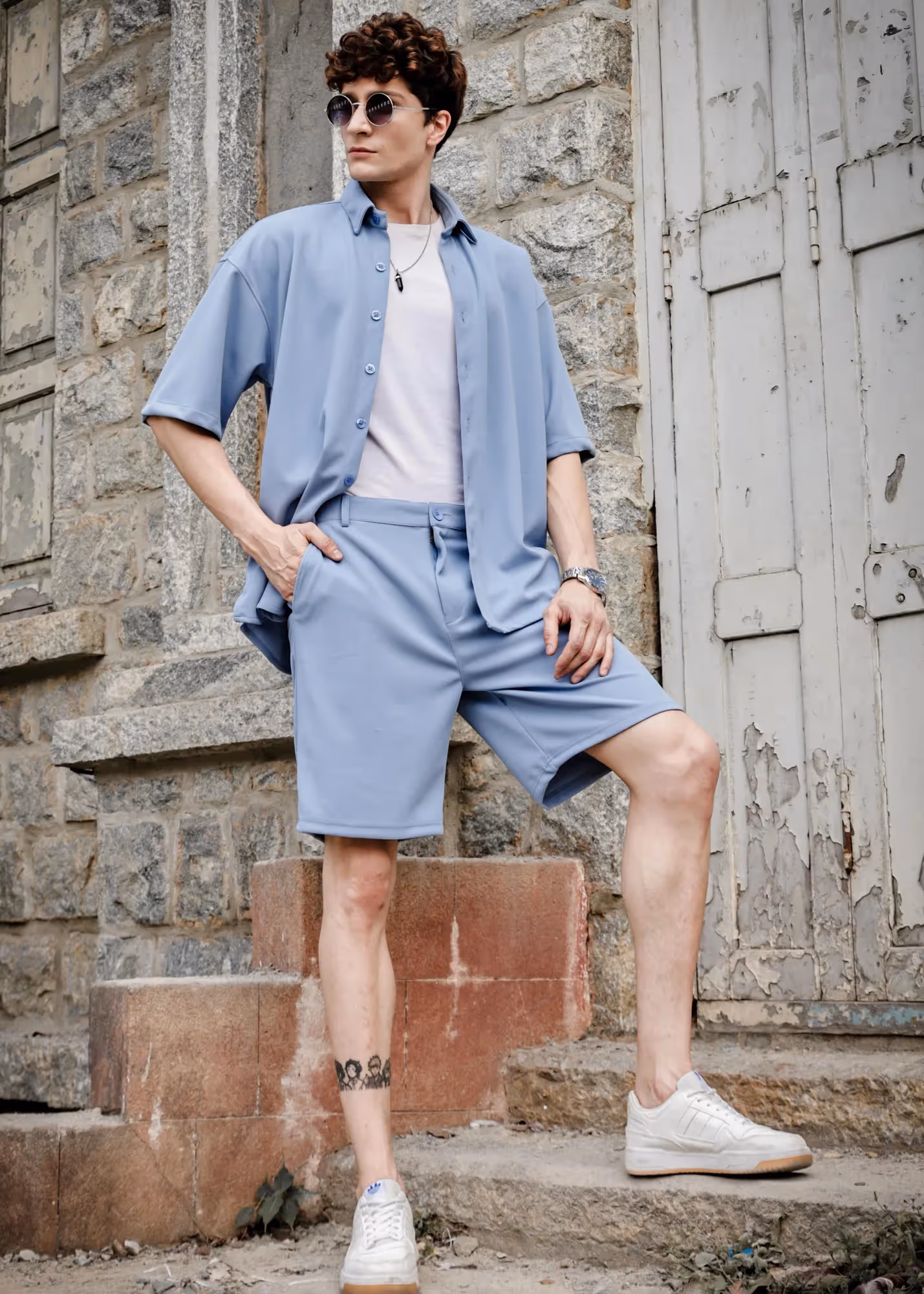 Solid Cotton Blend Oversized Shorts Thunder image 3