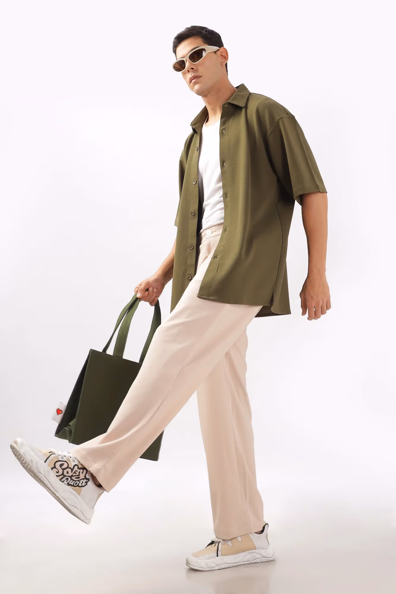 Solid Cotton Blend Oversized Trouser image 1