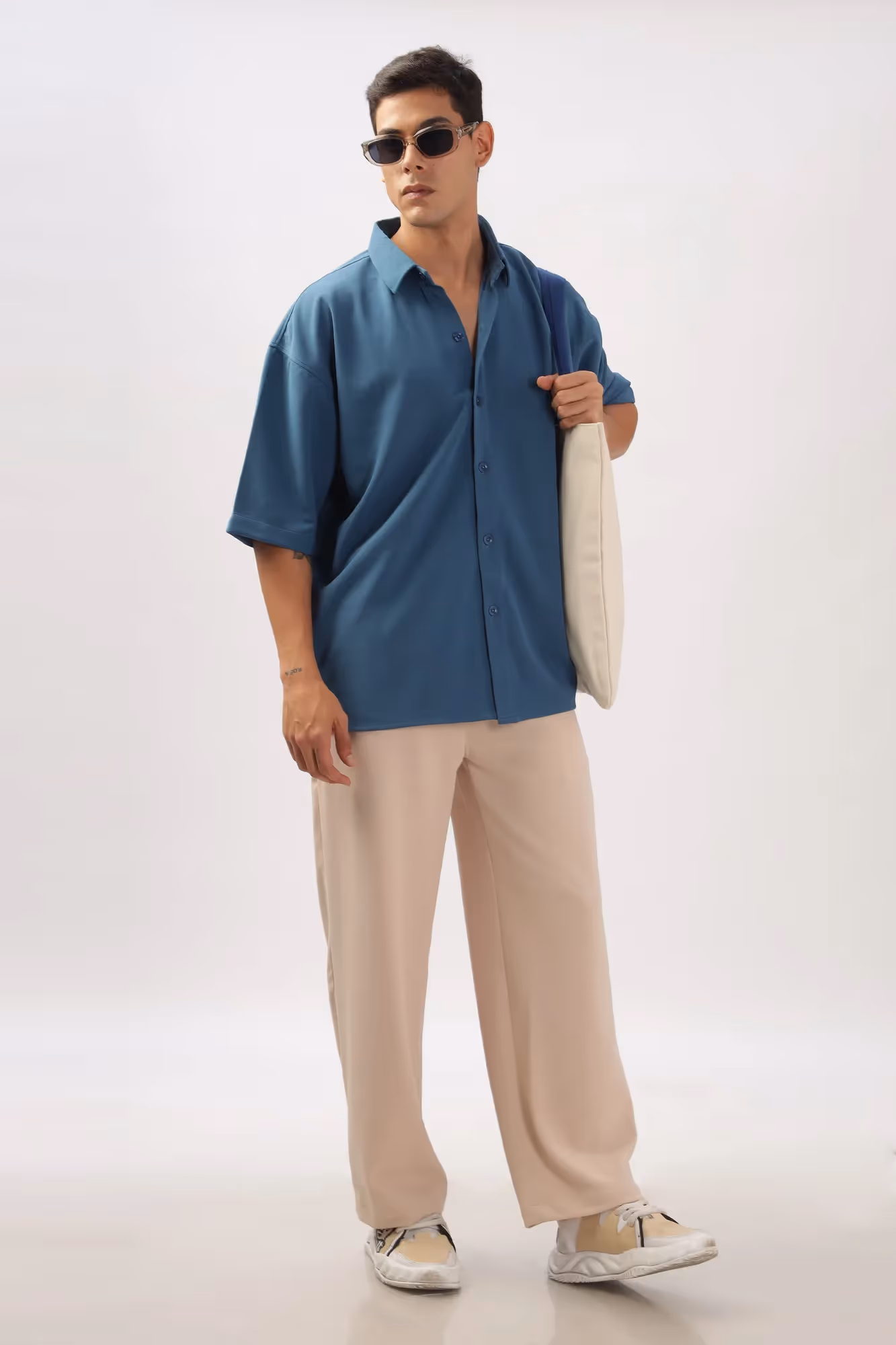 Solid Cotton Blend Oversized Trouser image 5