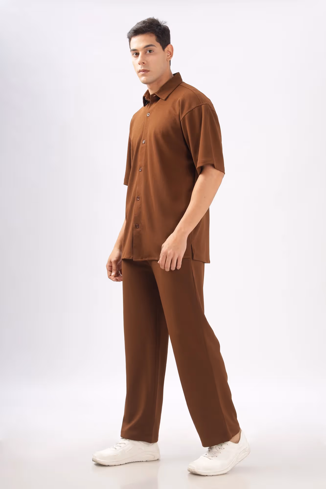 Solid Cotton Blend Oversized Trouser Fudge  image 2