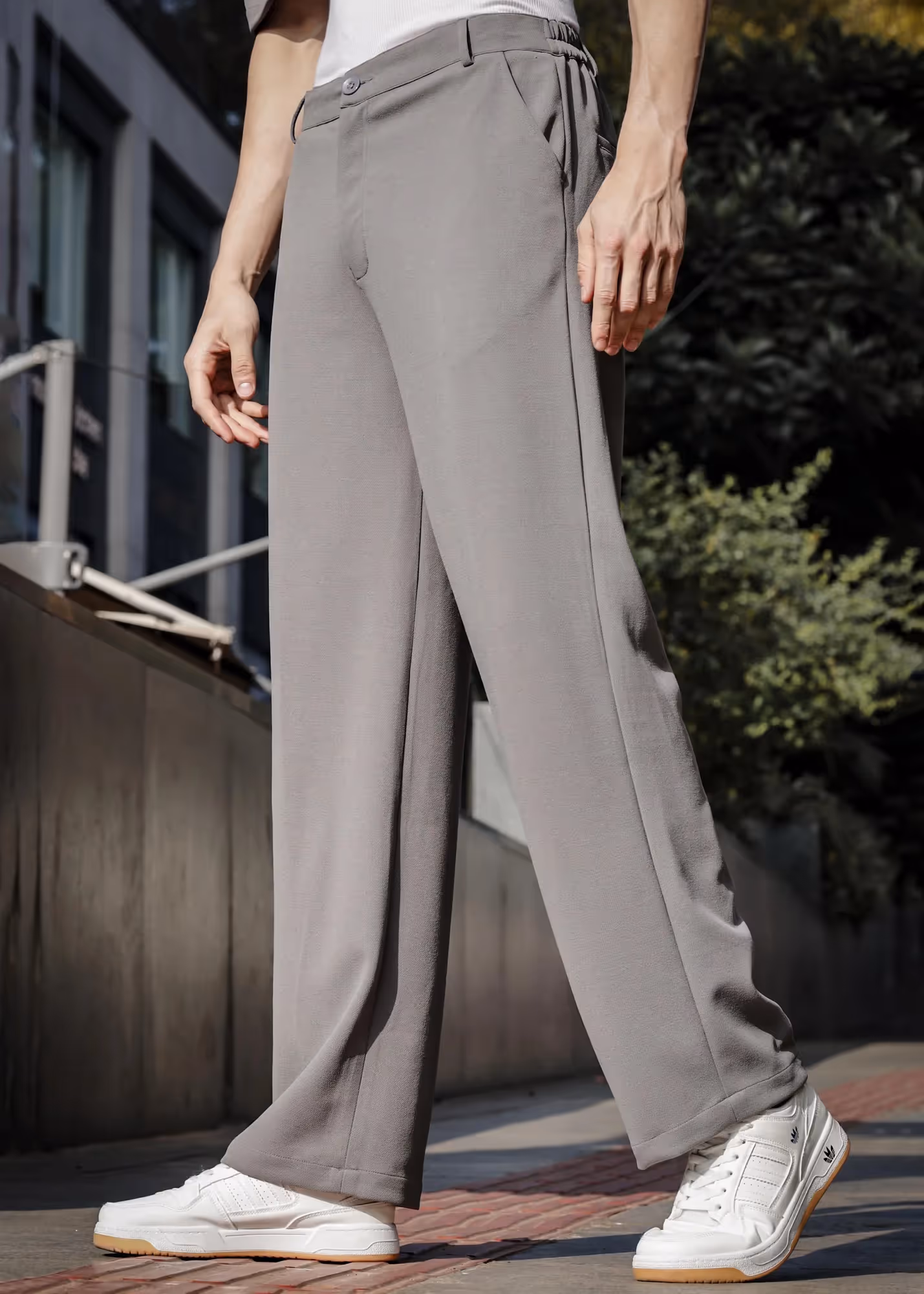 Solid Cotton Blend Oversized Trouser Lunar image 1