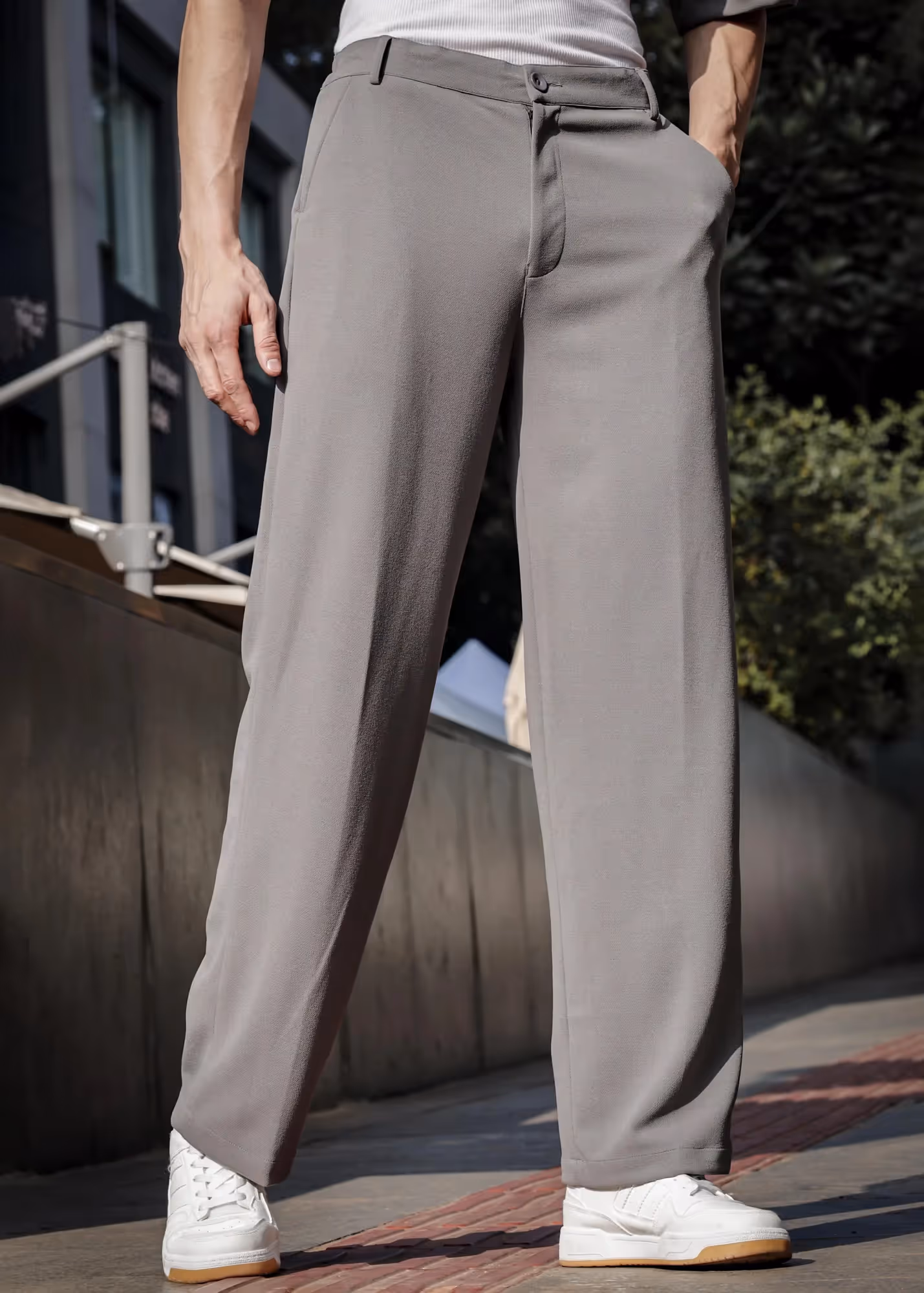 Solid Cotton Blend Oversized Trouser Lunar  image 4