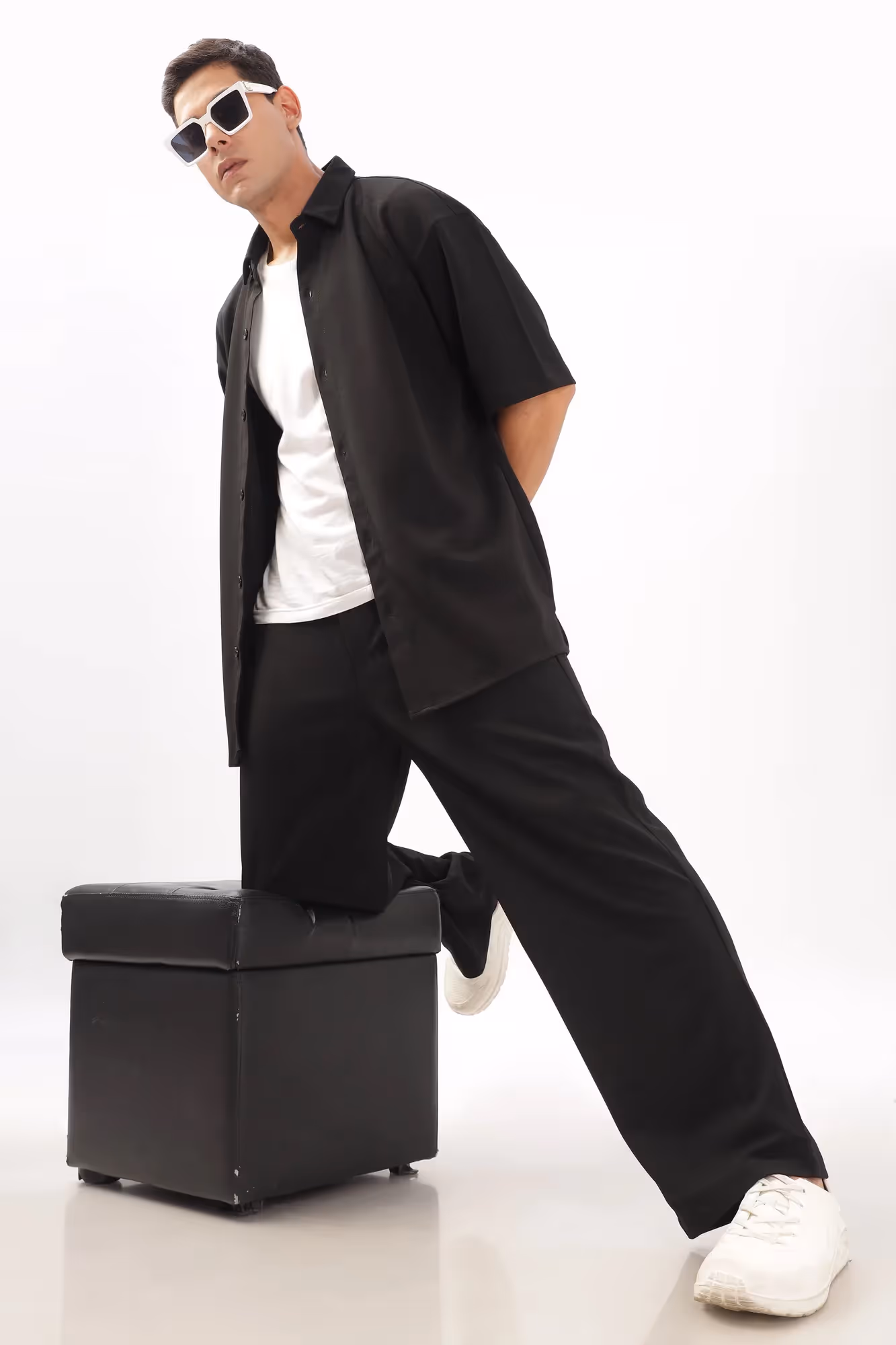 Solid Cotton Blend Oversized Trouser Slate image 1