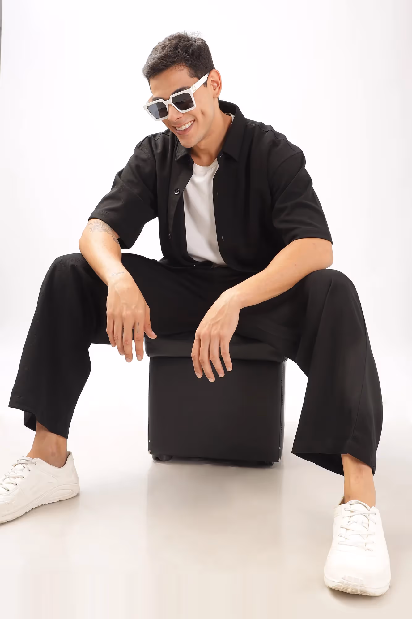 Solid Cotton Blend Oversized Trouser Slate image 6