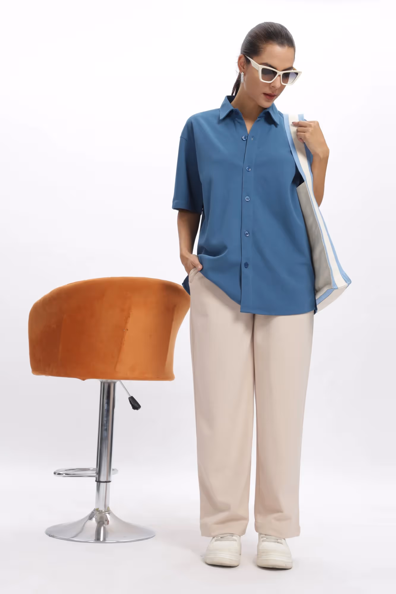 Solid Cotton Blend Oversized Trouser image 1