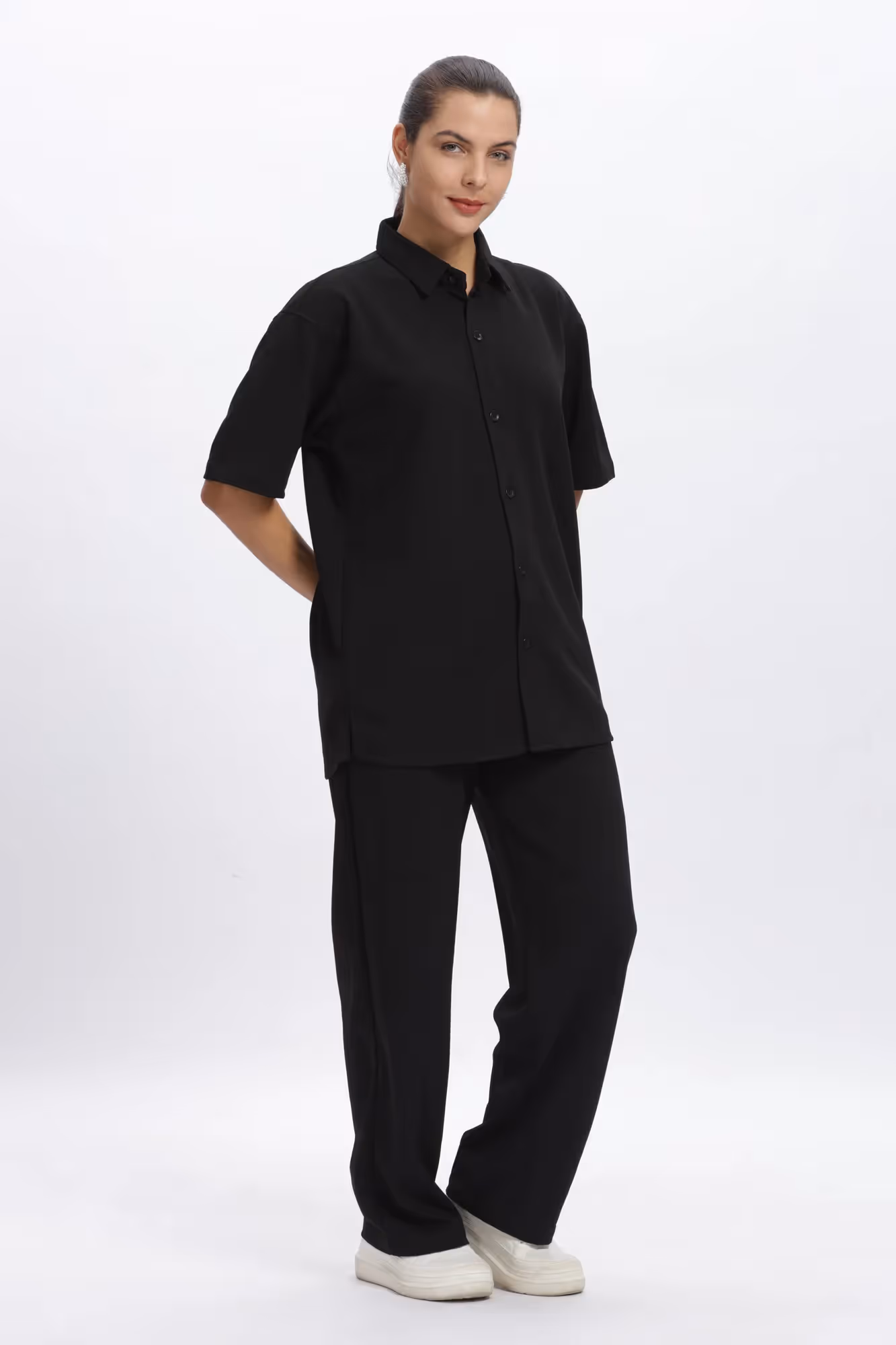 Solid Cotton Blend Oversized Trouser image 3
