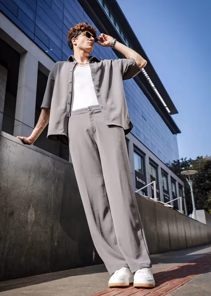 Tokike Solid Cotton Blend Oversized Coord Set - Lunar - photo 4 of 4