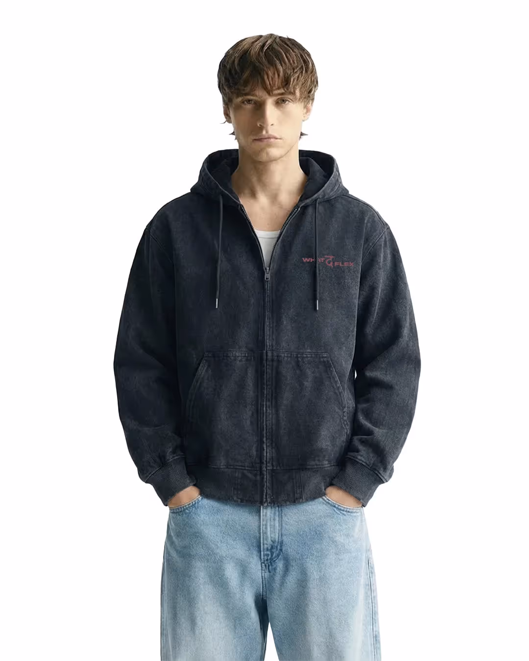 Aafat Black Denim Zipper Hoodie image 2