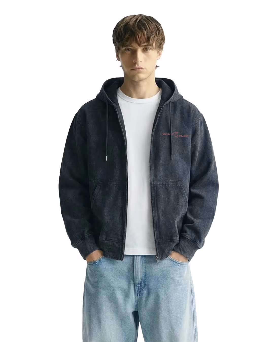 Aafat Black Denim Zipper Hoodie image 3
