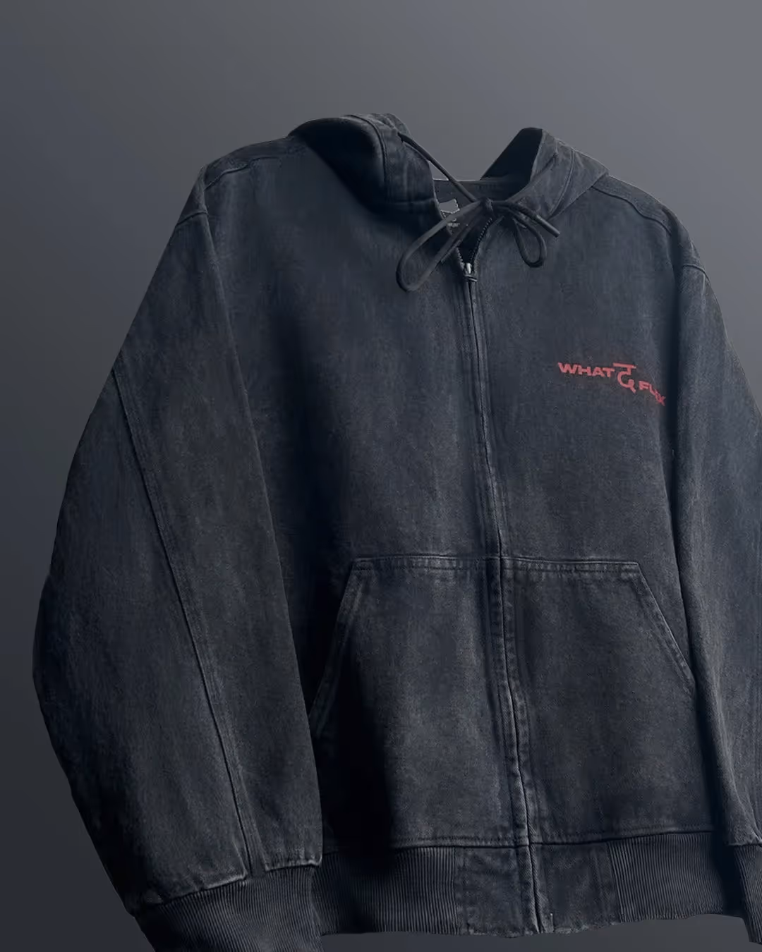 Aafat Black Denim Zipper Hoodie image 4