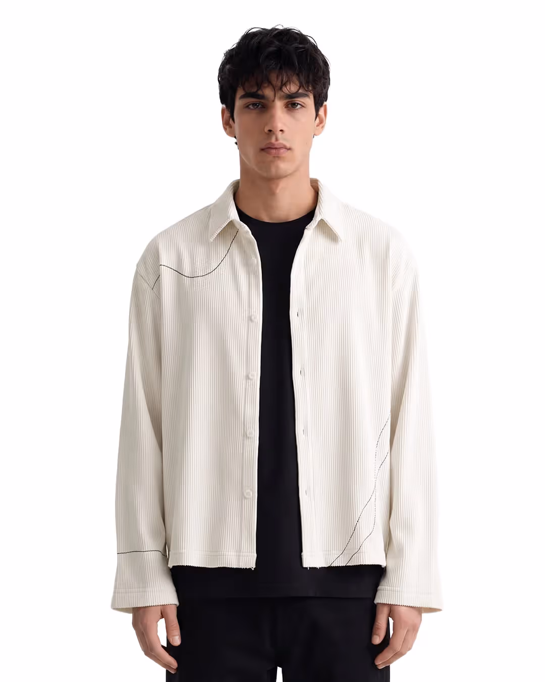 Abstract Off White Ribbed Shirt image 1
