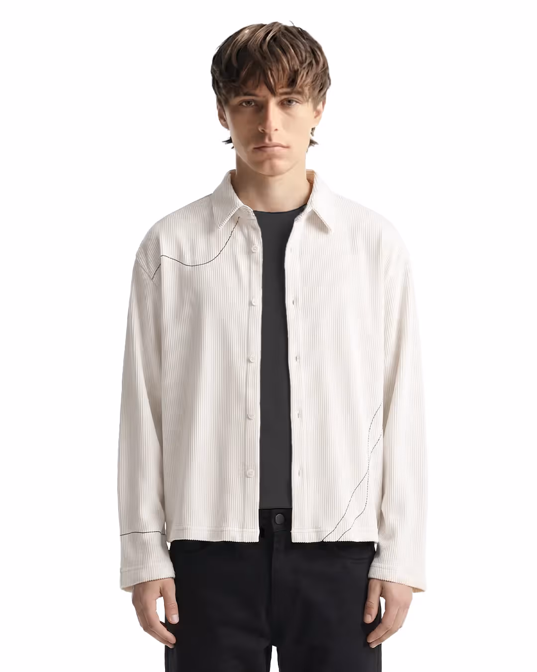 Abstract Off White Ribbed Shirt image 3