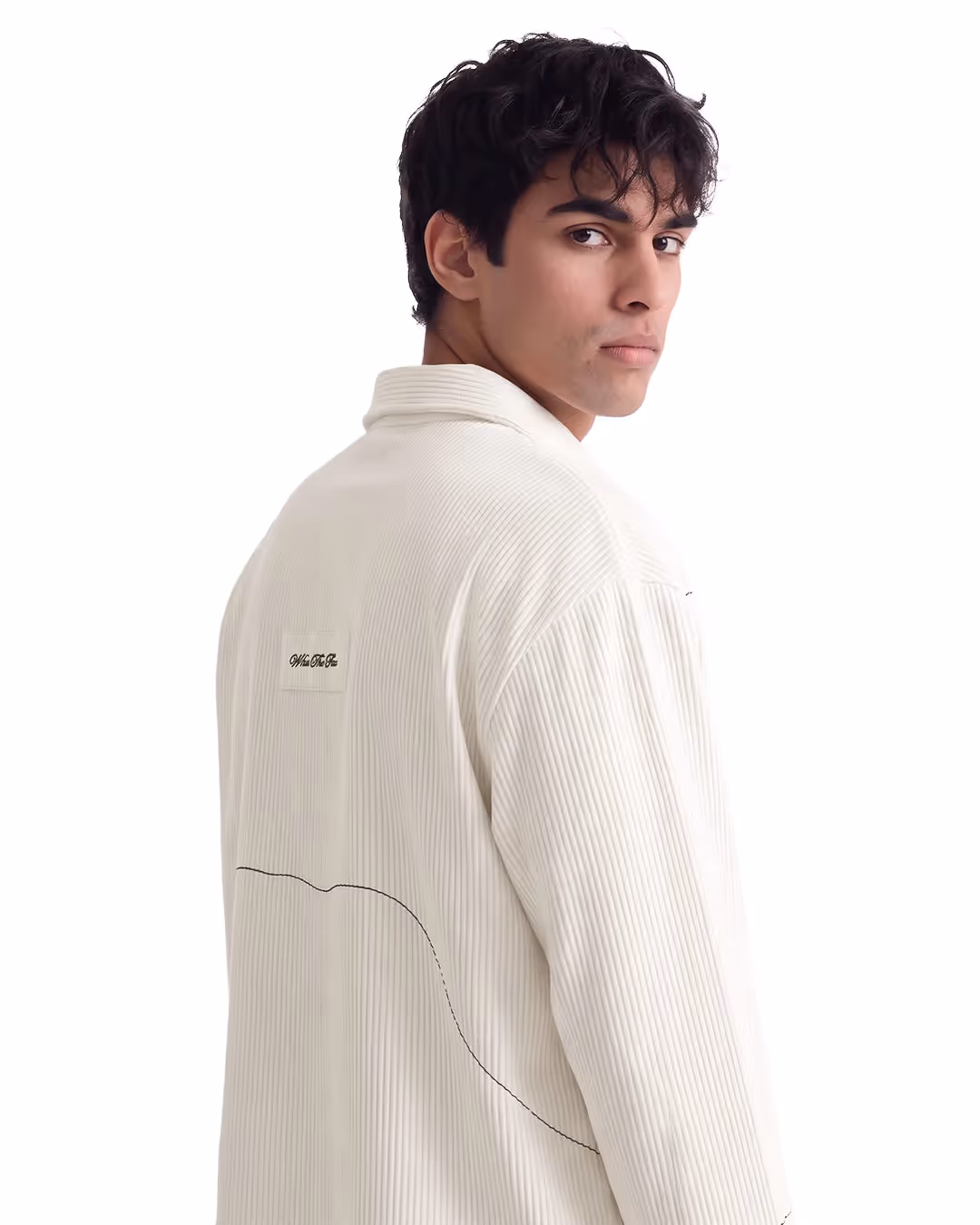 Abstract Off White Ribbed Shirt image 4