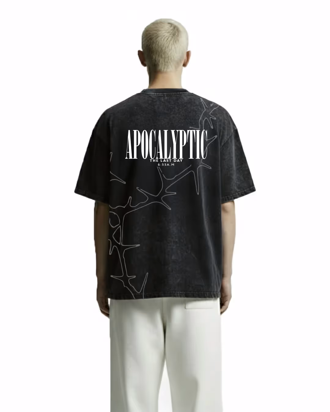 Apocalyptic Black Printed Acid Wash T-Shirt image 1
