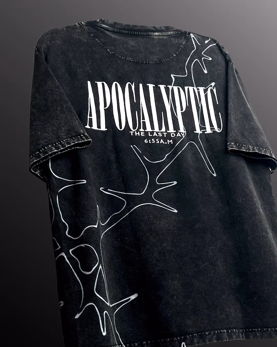 Apocalyptic Black Printed Acid Wash T-Shirt image 3