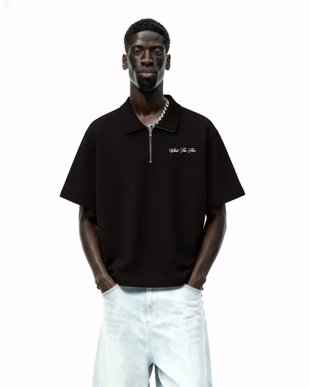 Ash Black Polo T-Shirt With Zip image 1