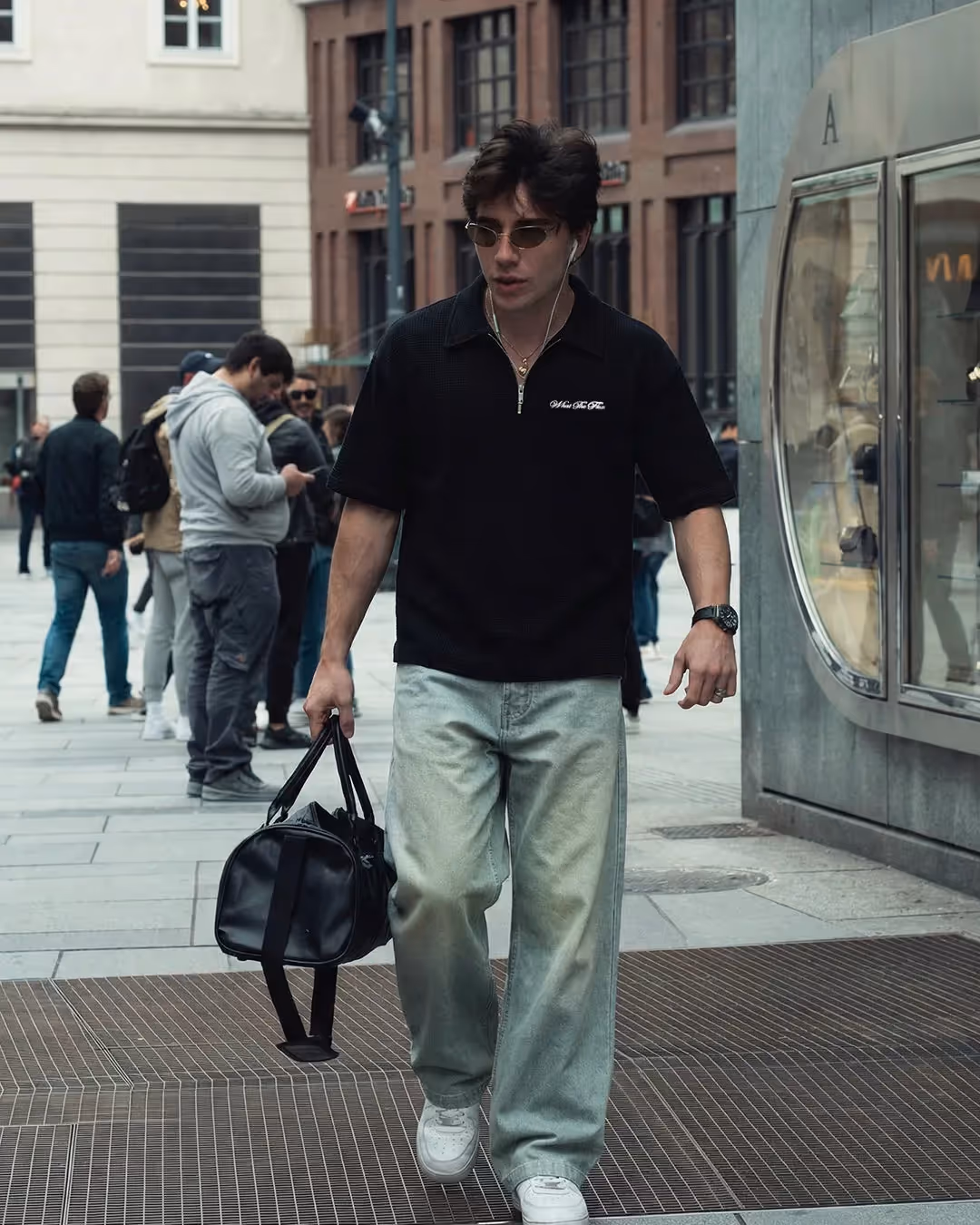 Ash Black Polo T-Shirt With Zip  image 6