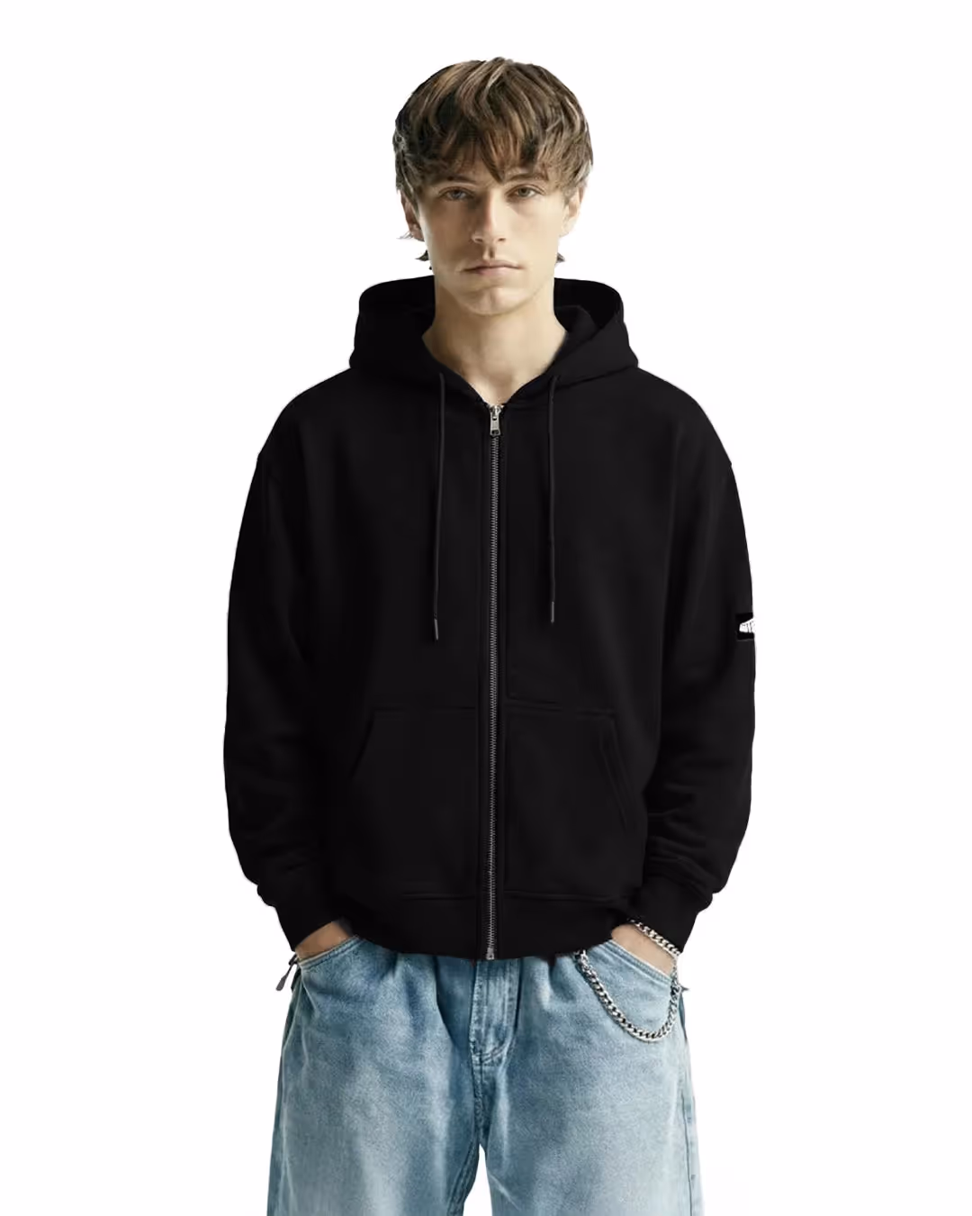 Black Blank Zipper Hoodie image 3