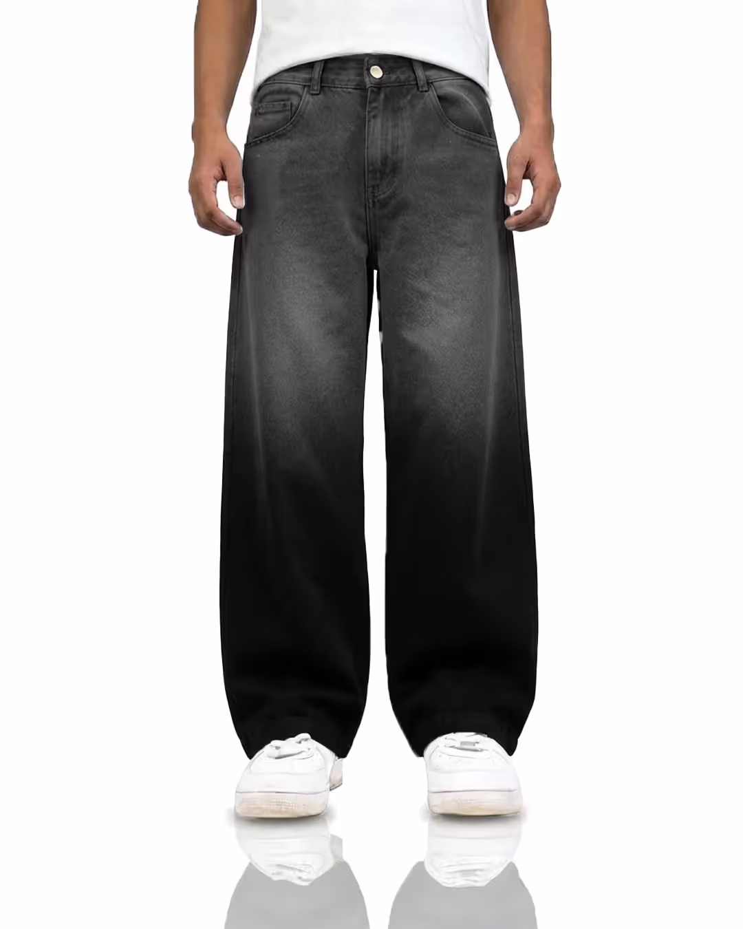 Black Dual Wash Baggy Jeans image 4
