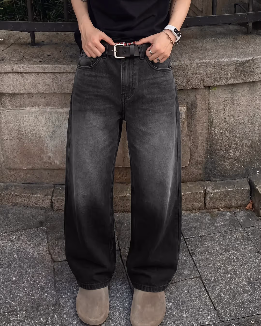 Black Dual Wash Baggy Jeans image 5