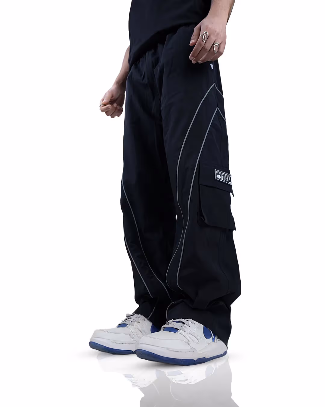 Black Edgy Parachute Pants image 1