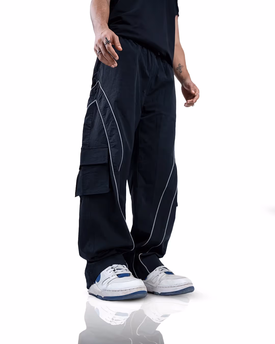 Black Edgy Parachute Pants image 3