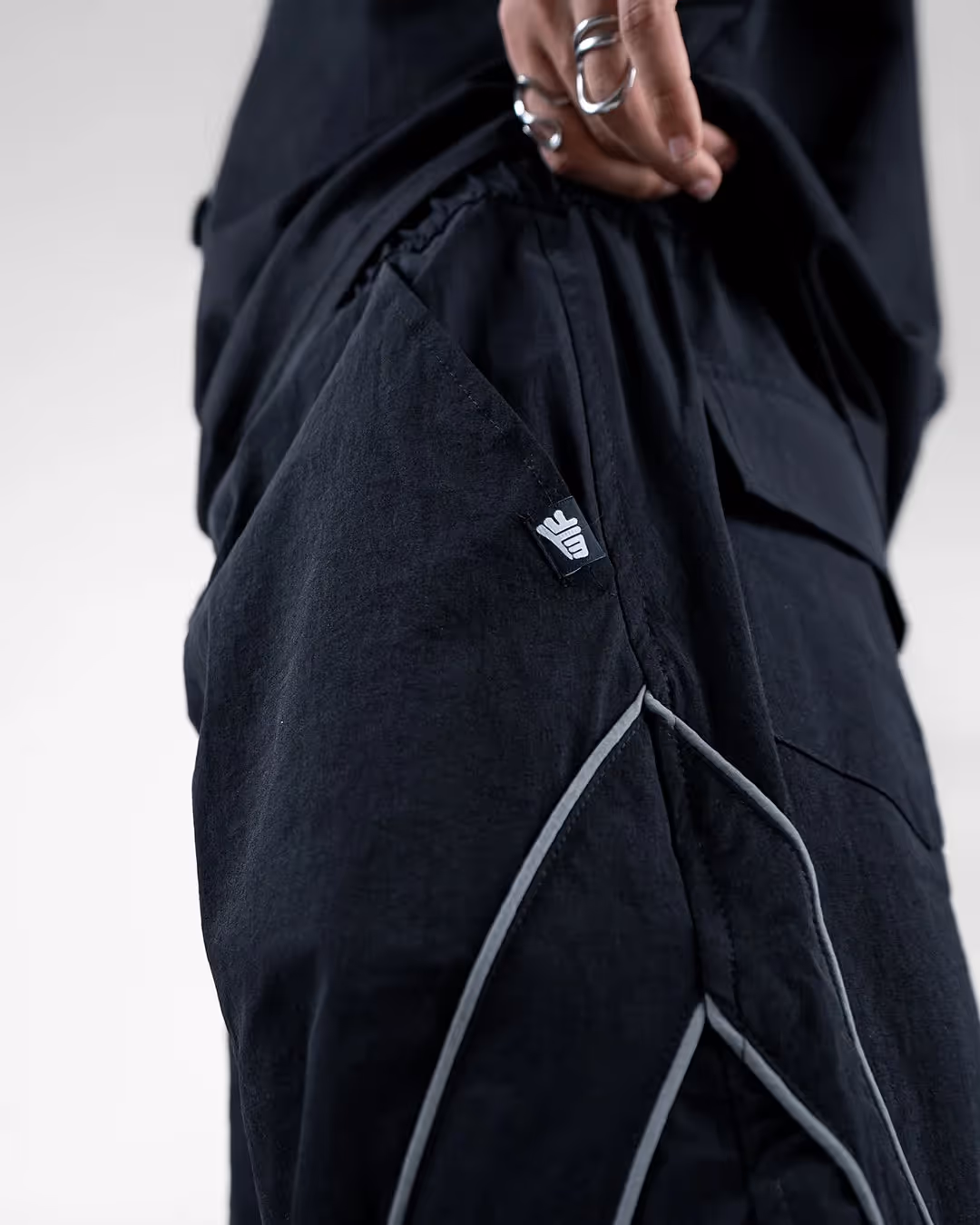 Black Edgy Parachute Pants image 4