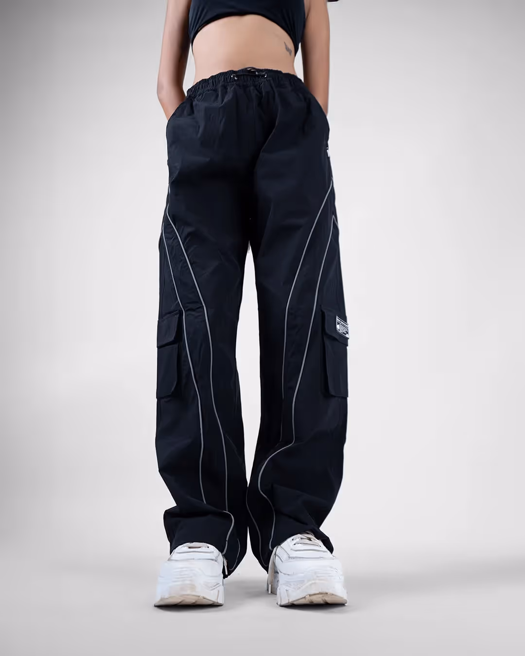 Black Edgy Parachute Pants image 6