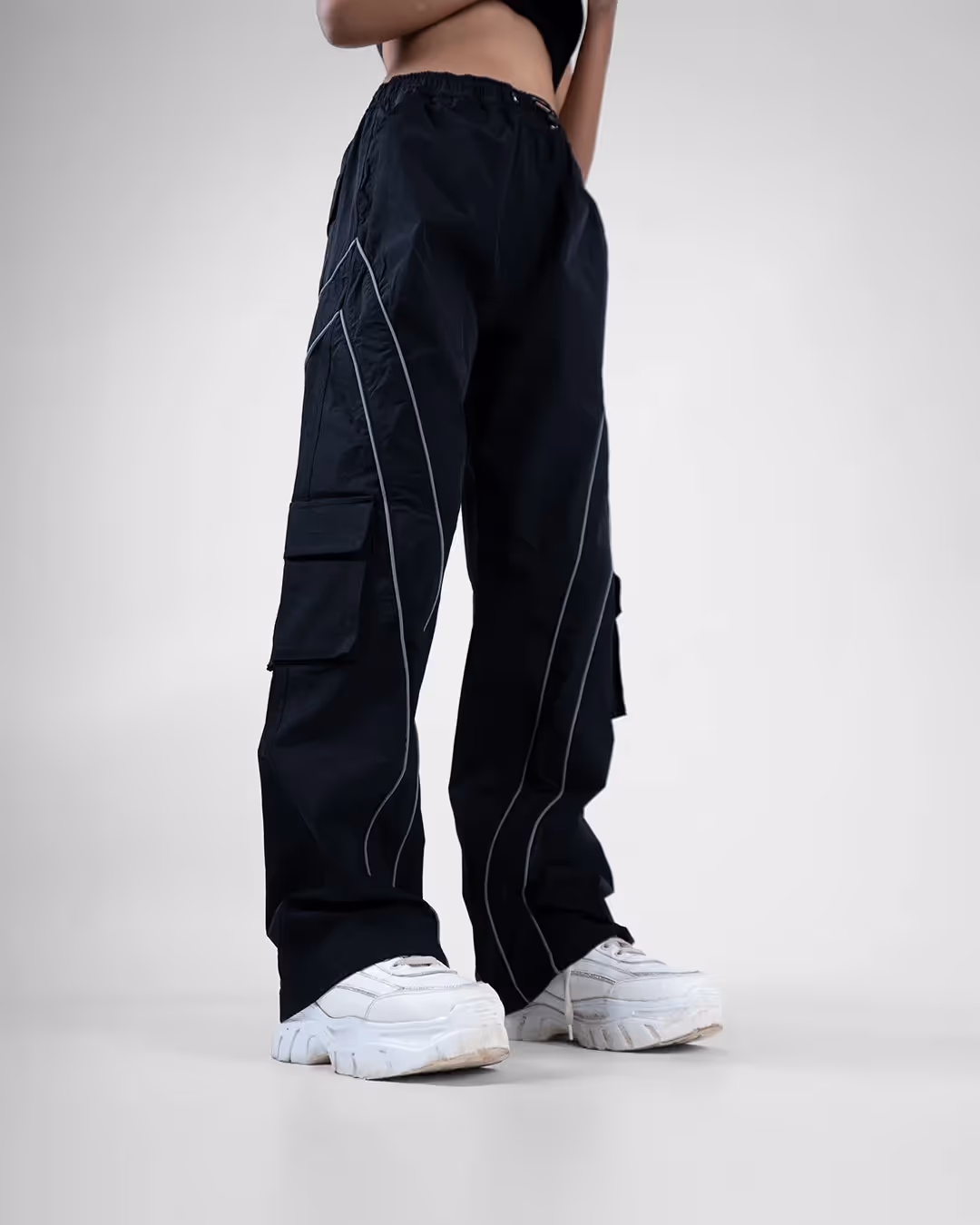 Black Edgy Parachute Pants image 7
