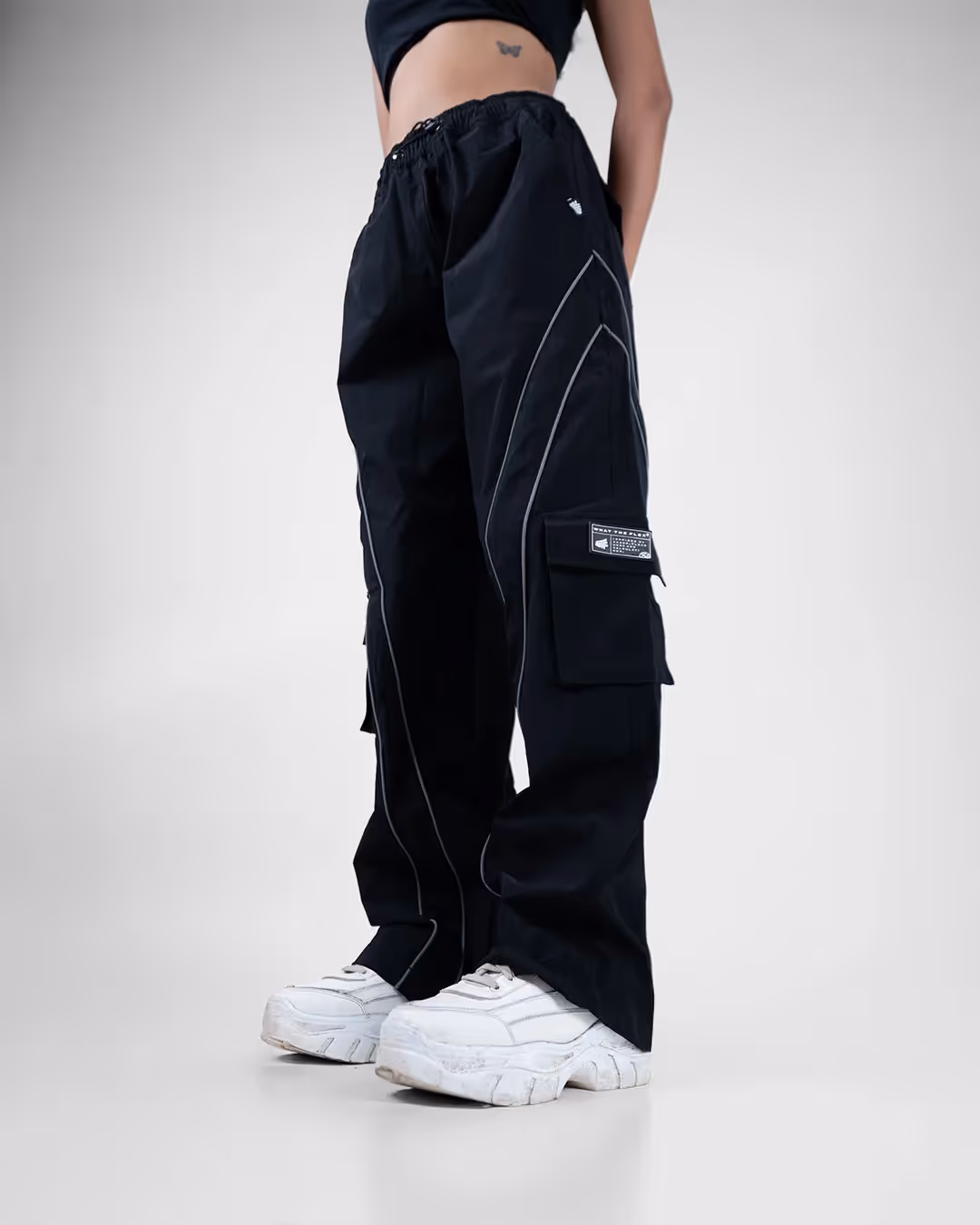 Black Edgy Parachute Pants image 8