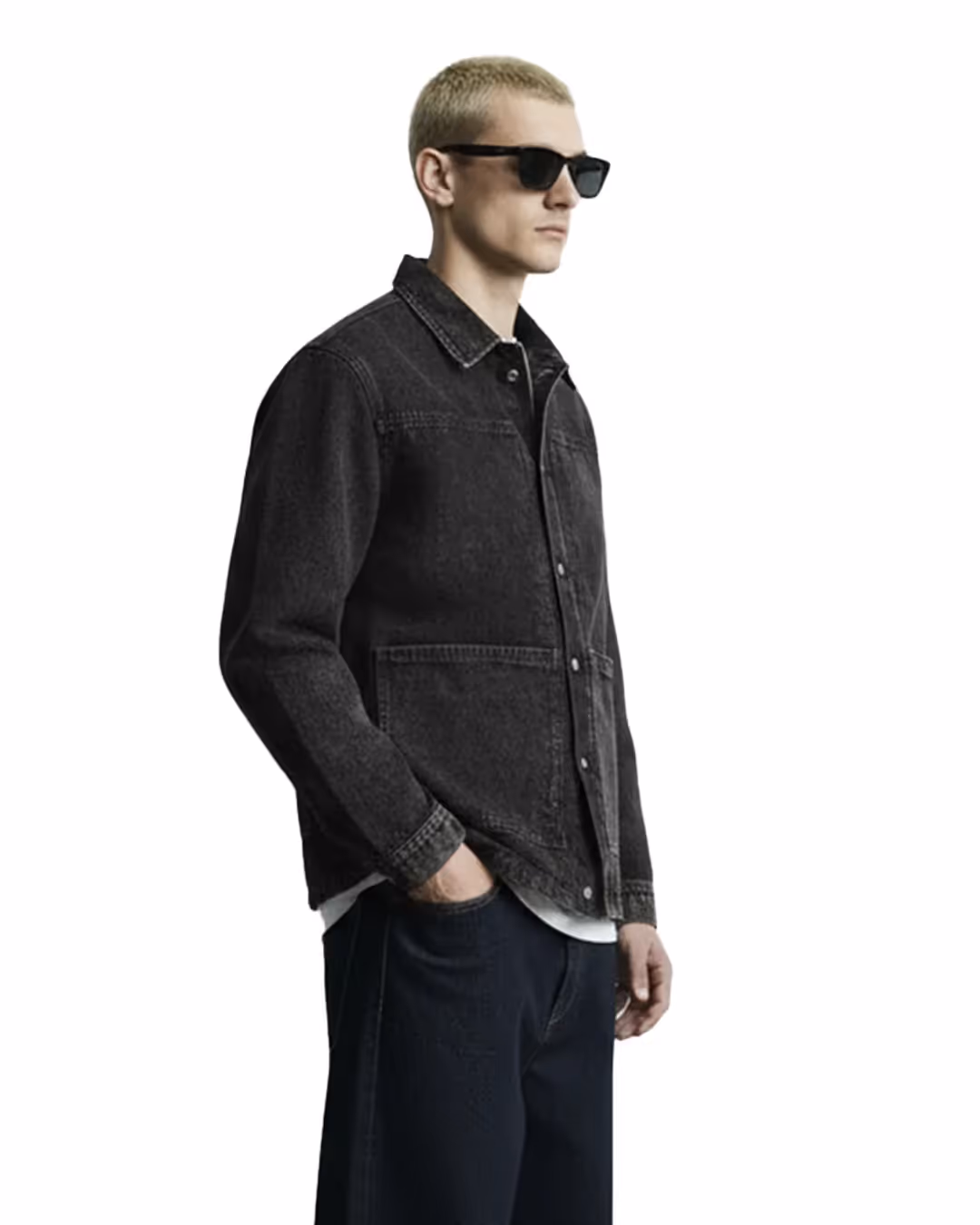 Black Long Sleeve Stitched Denim Overshirt  image 2
