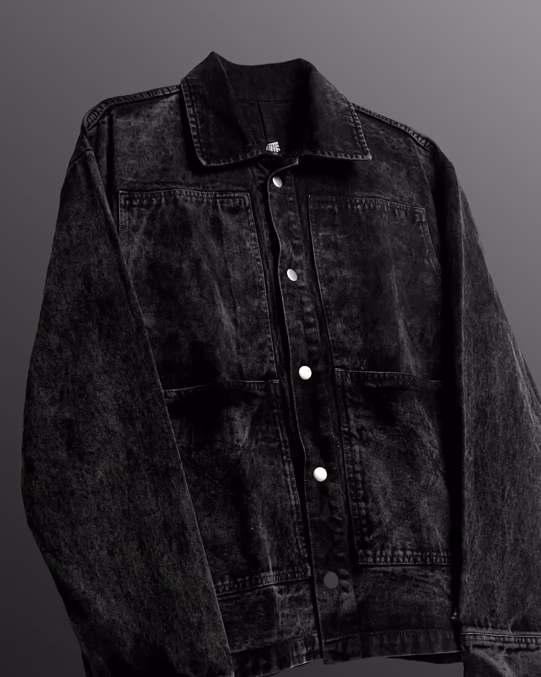 Black Long Sleeve Stitched Denim Overshirt  image 4