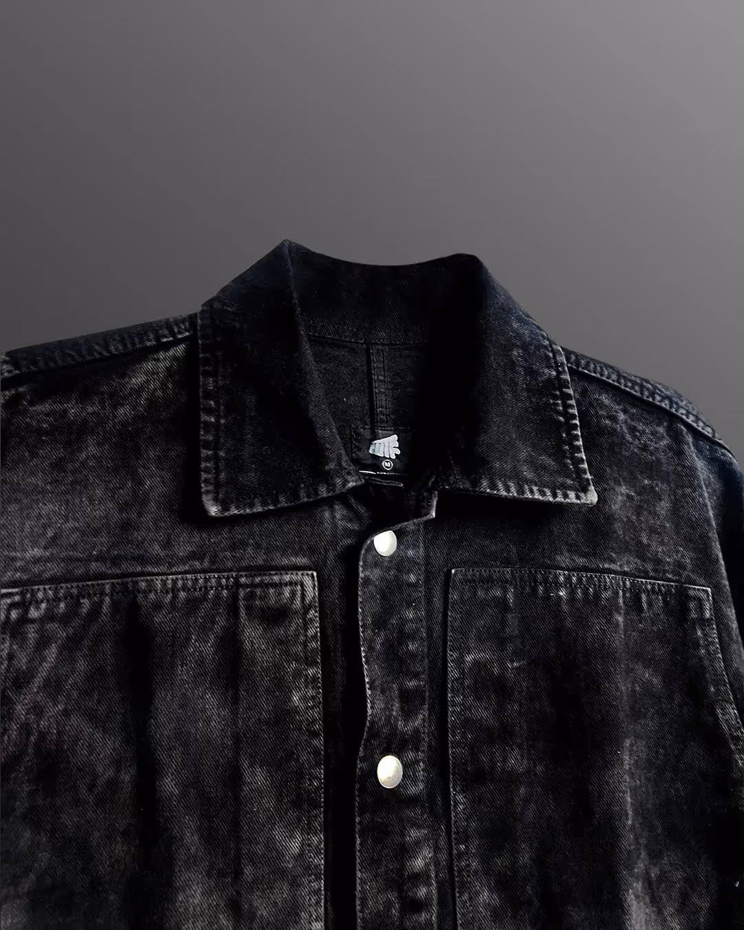 Black Long Sleeve Stitched Denim Overshirt  image 7