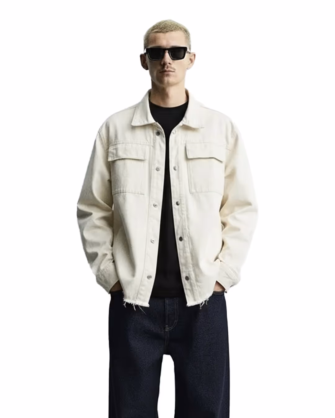Cream Long Sleeve Stitched Denim Overshirt image 1