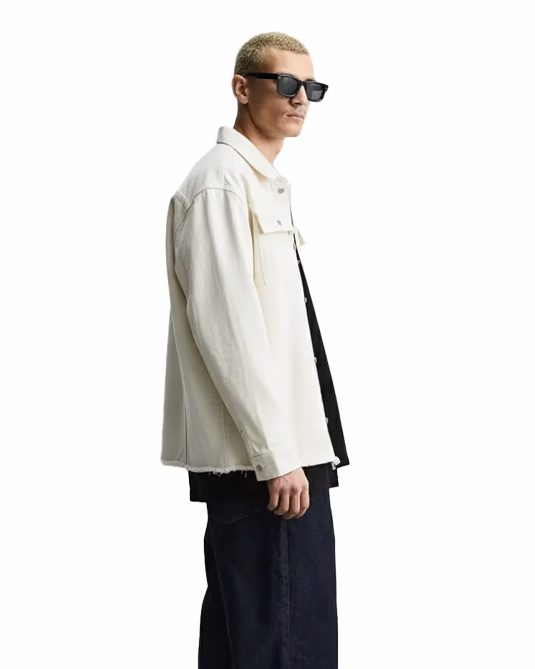 Cream Long Sleeve Stitched Denim Overshirt image 3