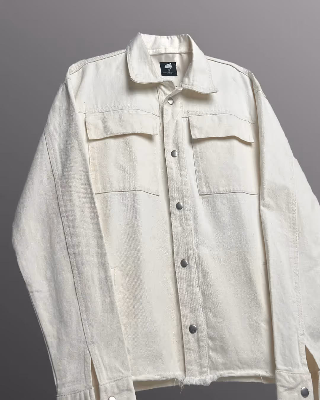 Cream Long Sleeve Stitched Denim Overshirt image 4