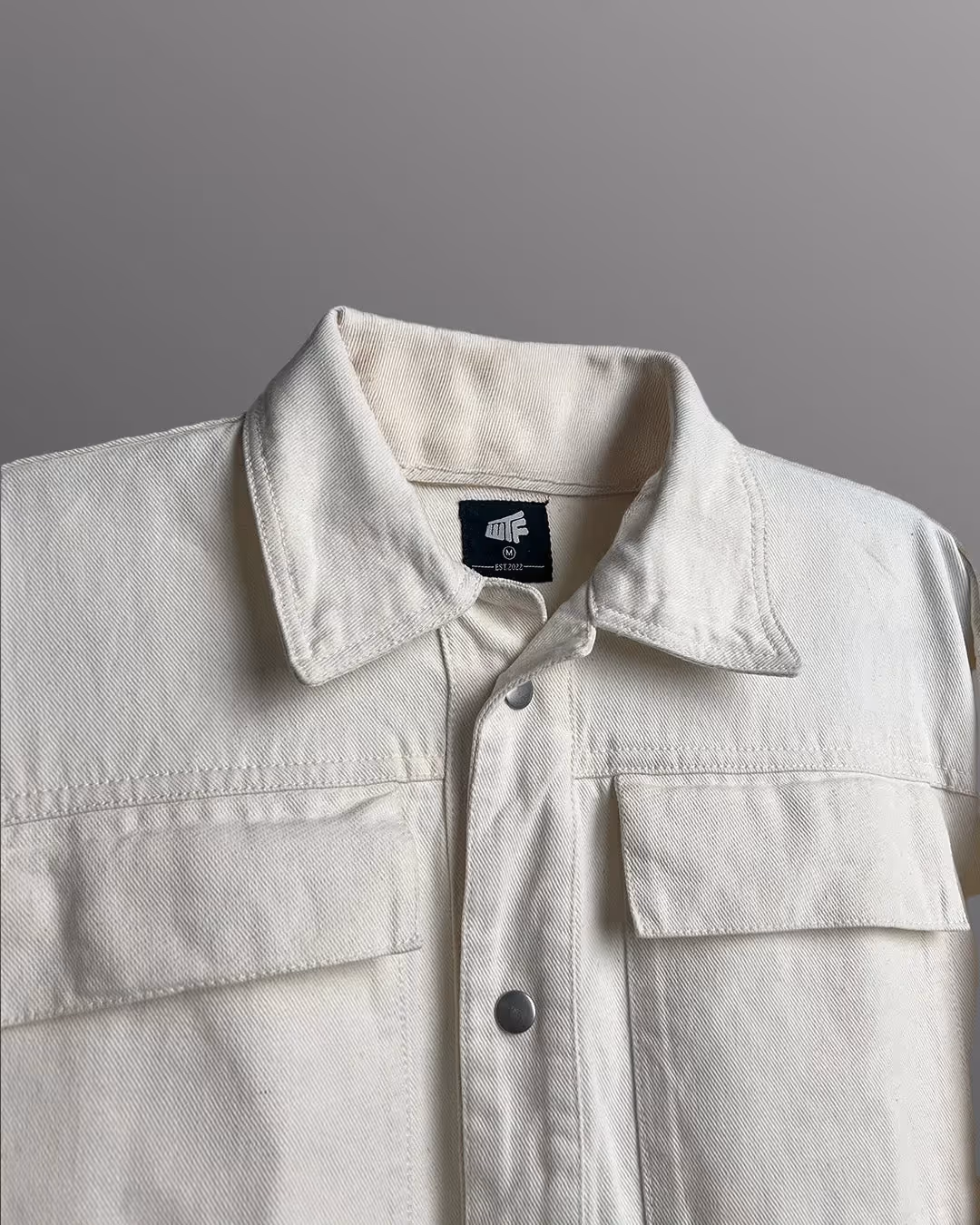Cream Long Sleeve Stitched Denim Overshirt image 7