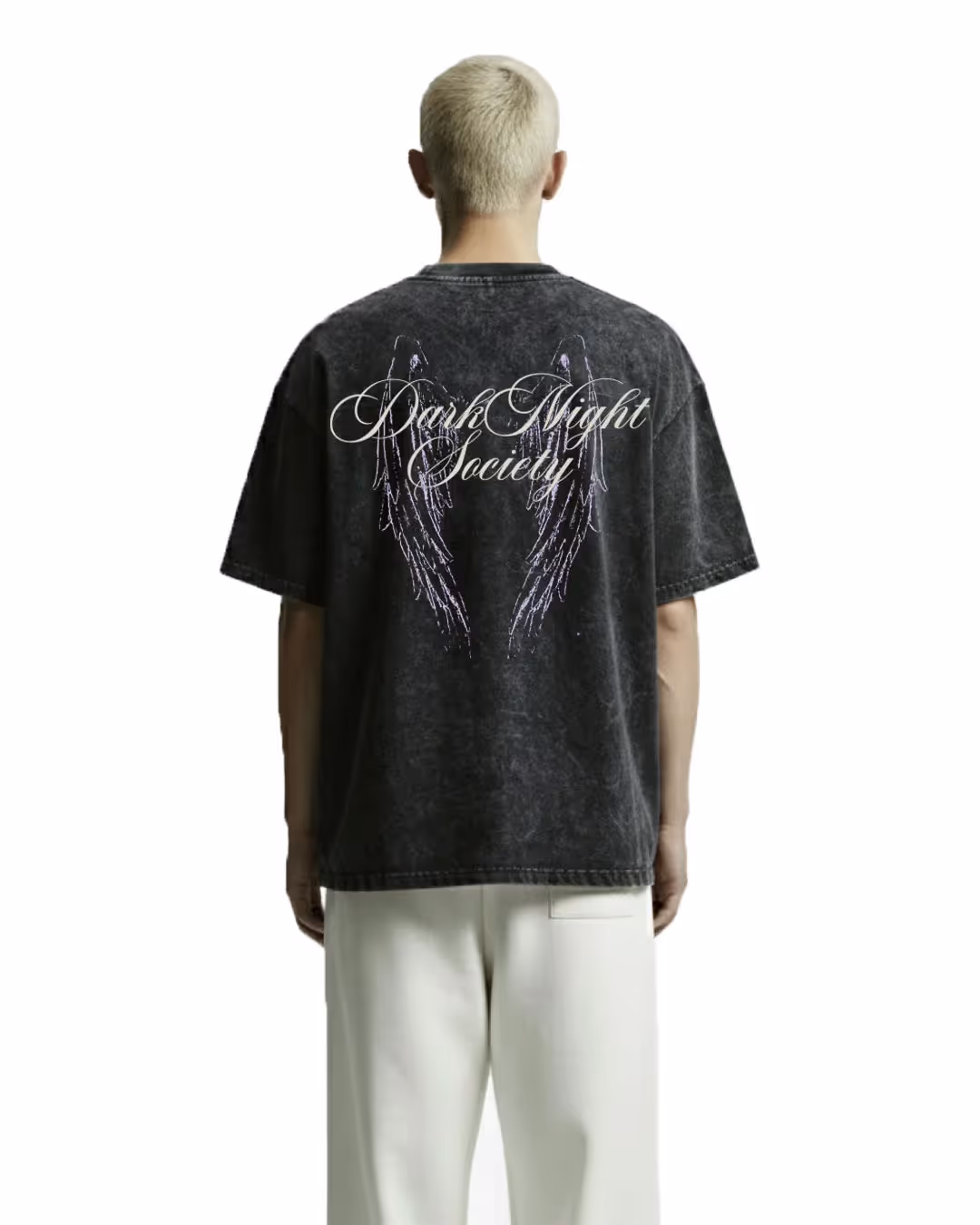 Dark Night Black Acid Wash Printed T-Shirt image 1