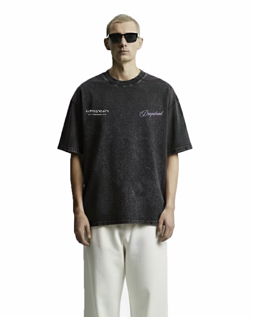 Dark Night Black Acid Wash Printed T-Shirt image 2