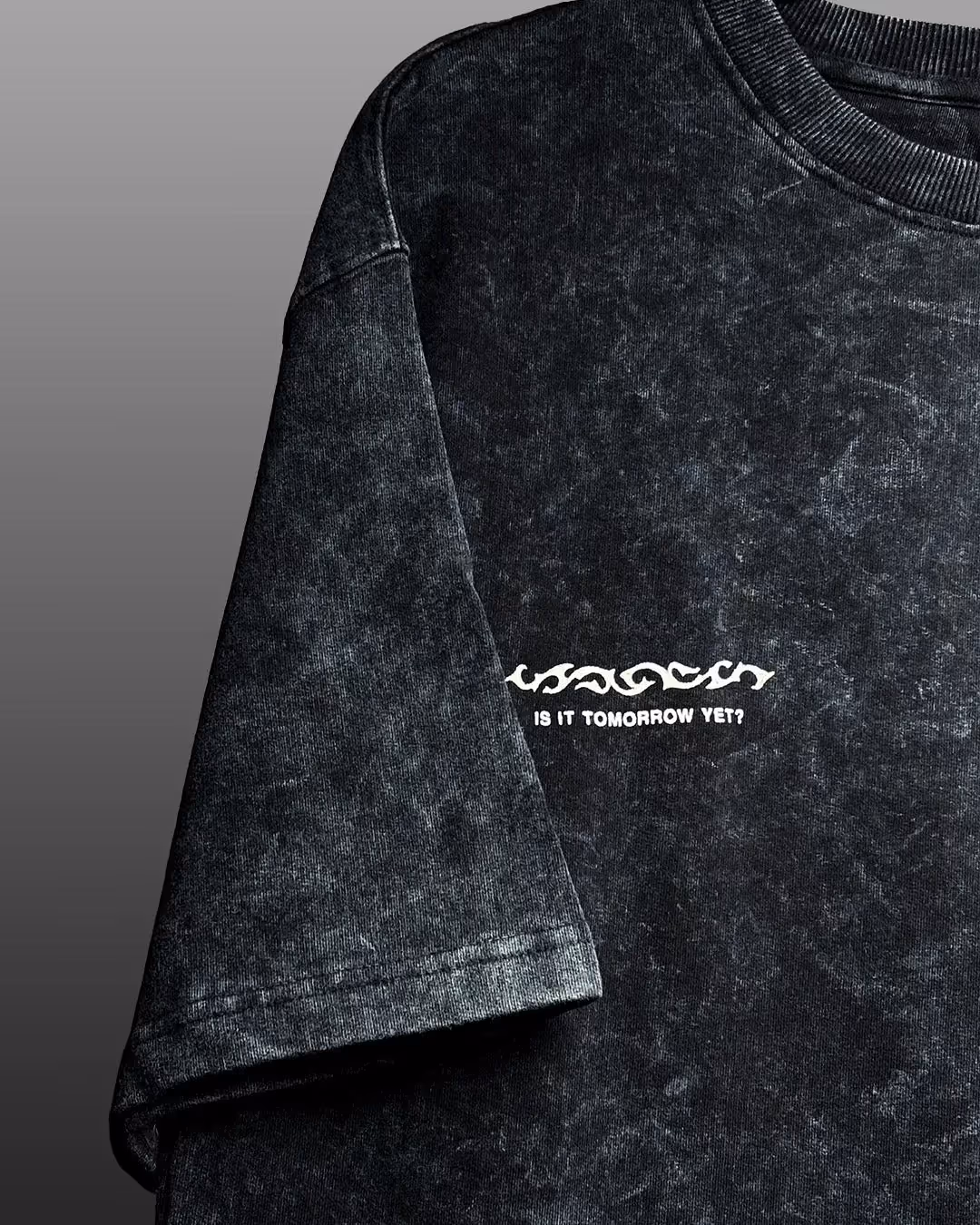 Dark Night Black Acid Wash Printed T-Shirt image 6