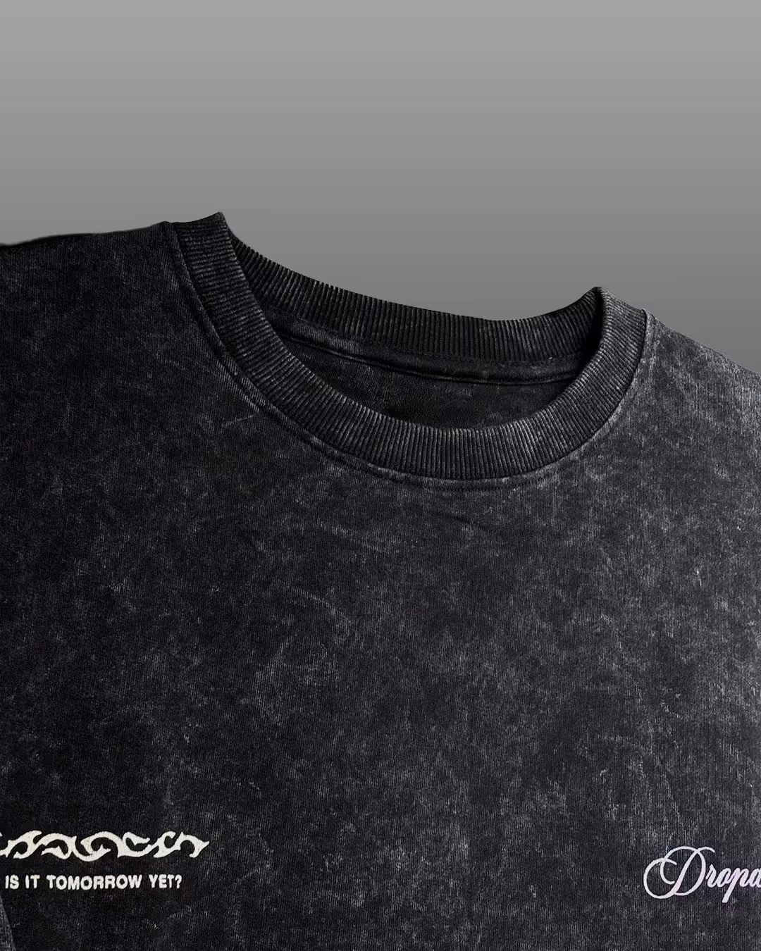 Dark Night Black Acid Wash Printed T-Shirt image 7