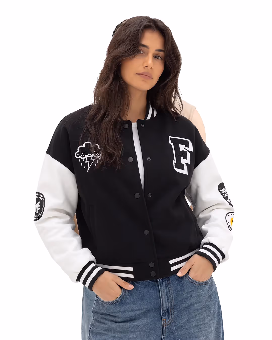 Did I Imagine It? Cropped Black Varsity Jacket image 1