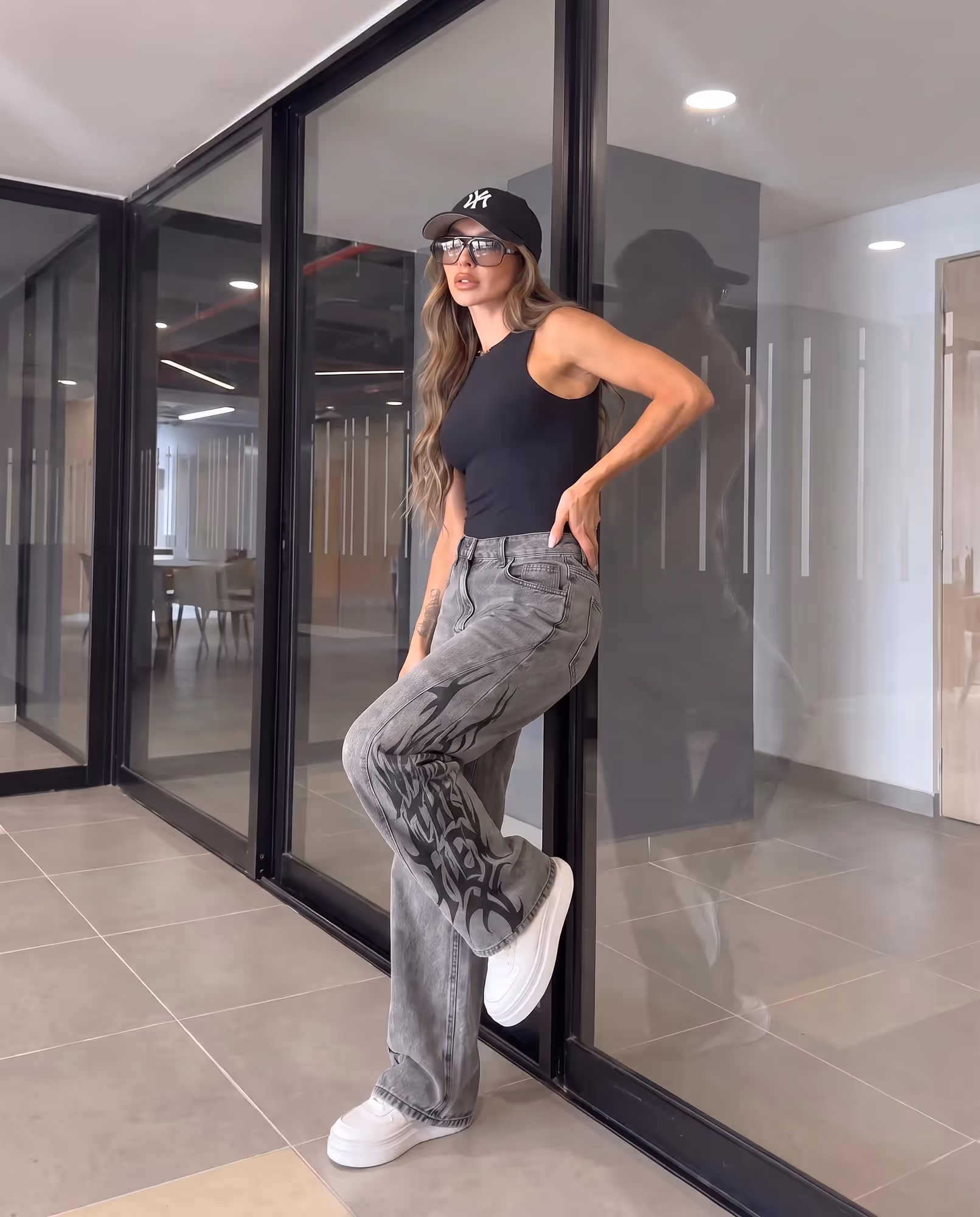 Flex Symbol Grey Baggy Jeans image 2