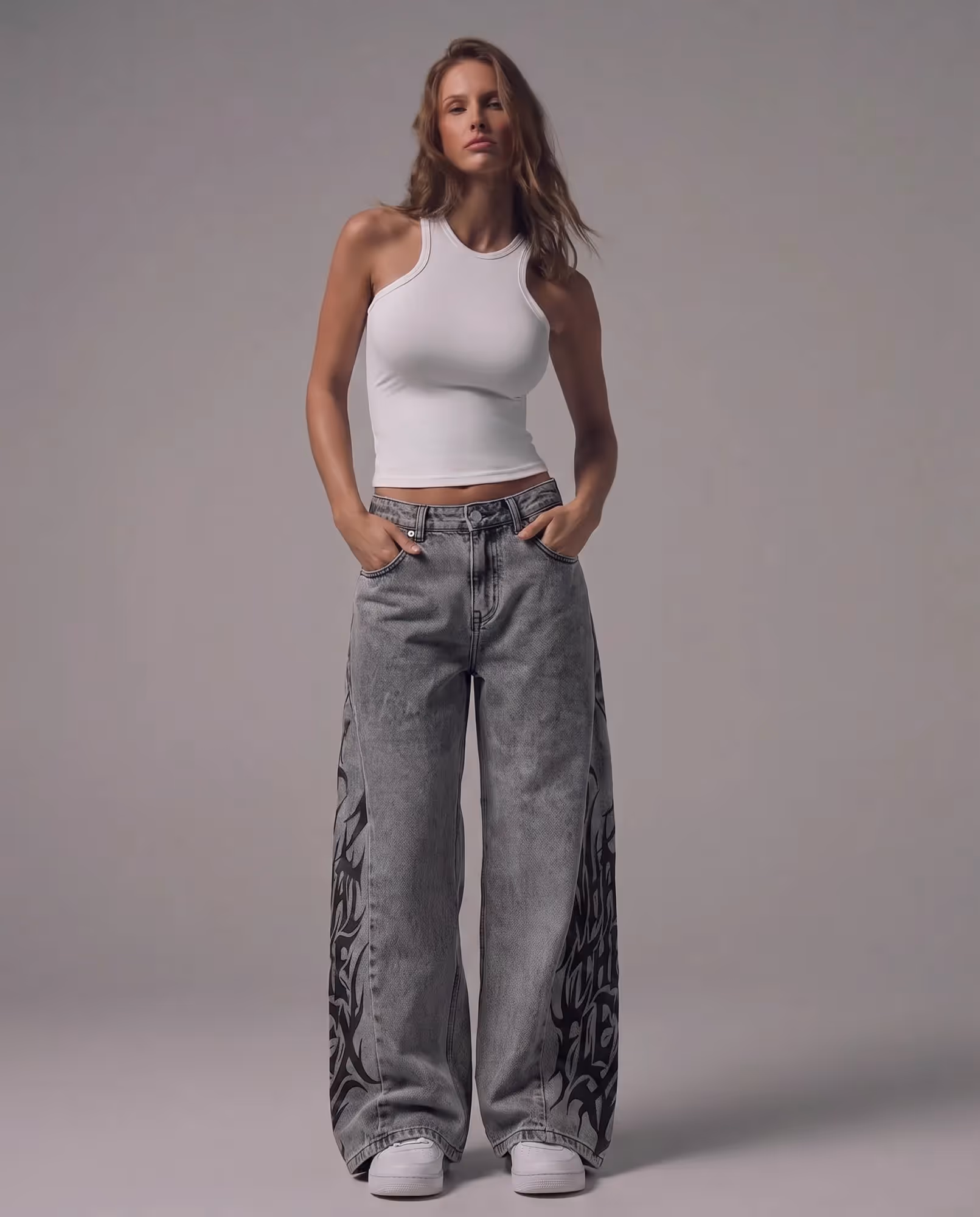 Flex Symbol Grey Baggy Jeans image 5