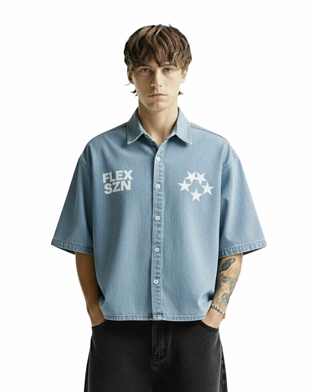Flex Szn Blue Half Sleeve Denim Shirt image 2