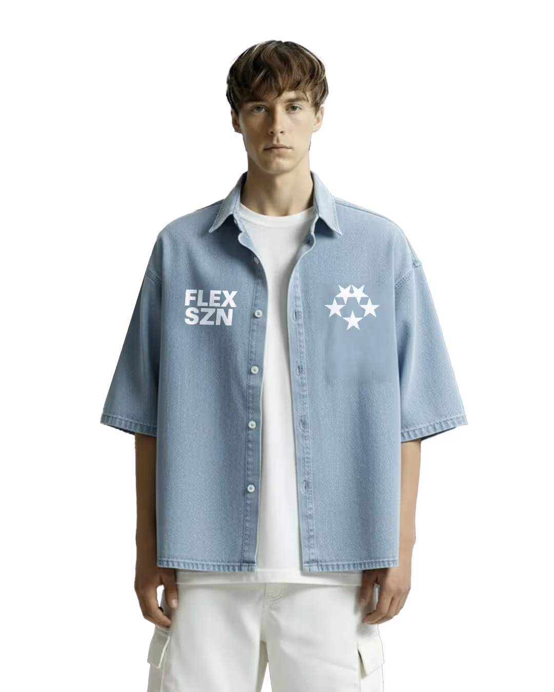 Flex Szn Blue Half Sleeve Denim Shirt image 3