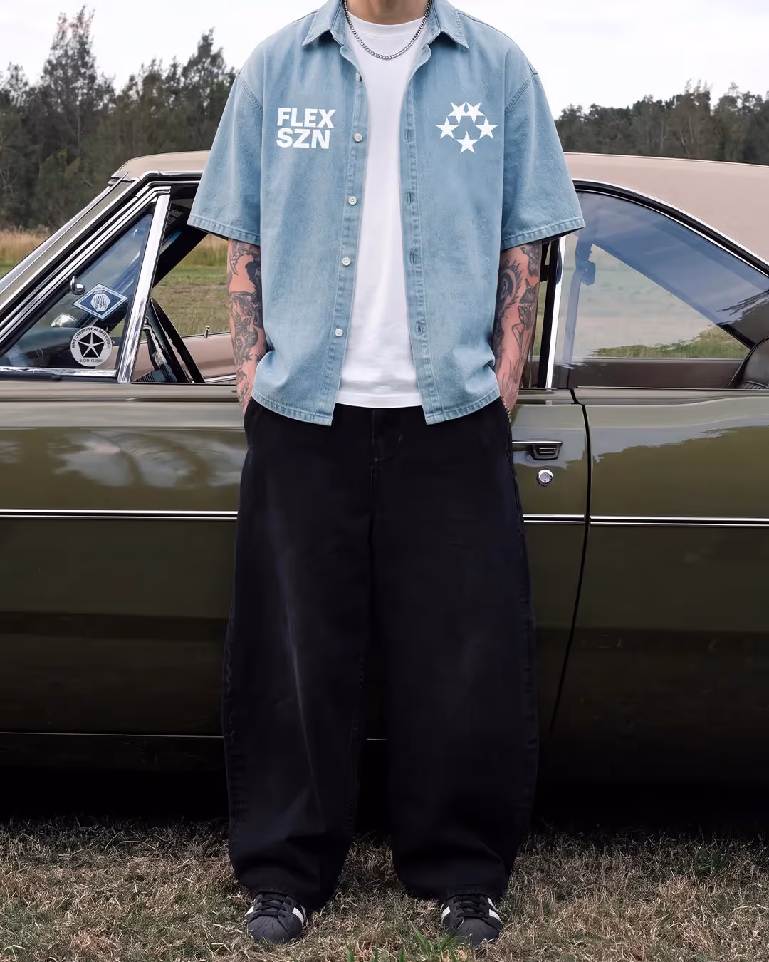 Flex Szn Blue Half Sleeve Denim Shirt image 4