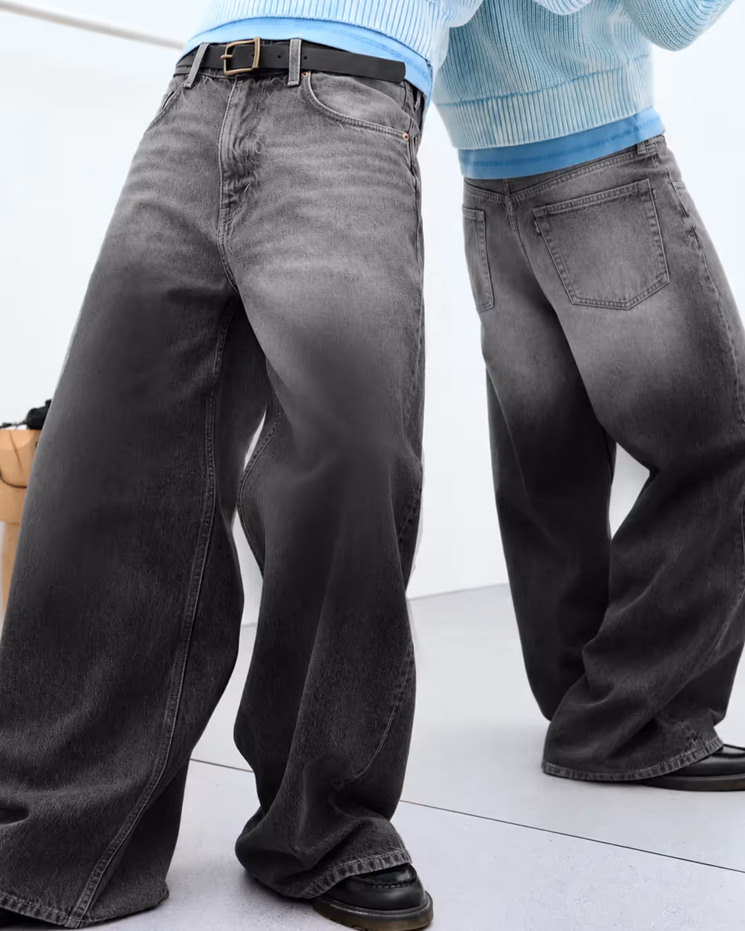 Grey Dual Wash Baggy Jeans image 4