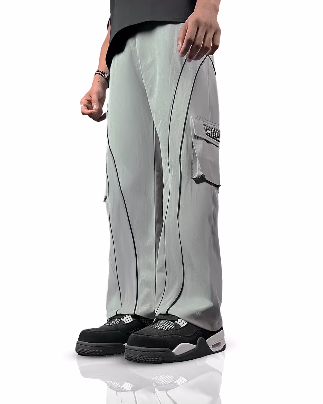 Grey Edgy Parachute Pants image 1